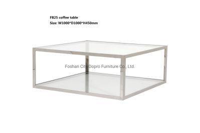 Dopro Simple Style Stainless Steel Polished Silver Coffee Table Fb25, with Clear Tempered Glass