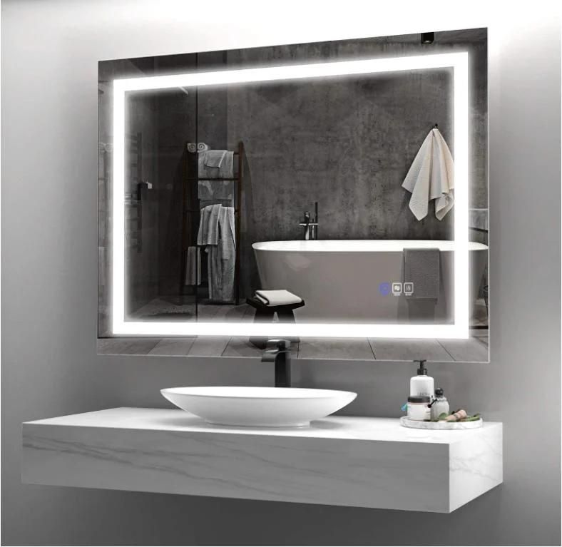 Frameless Wall Mounted Vanity Mirror with Dimmable Lights Anti-Fog Makeup Mirror