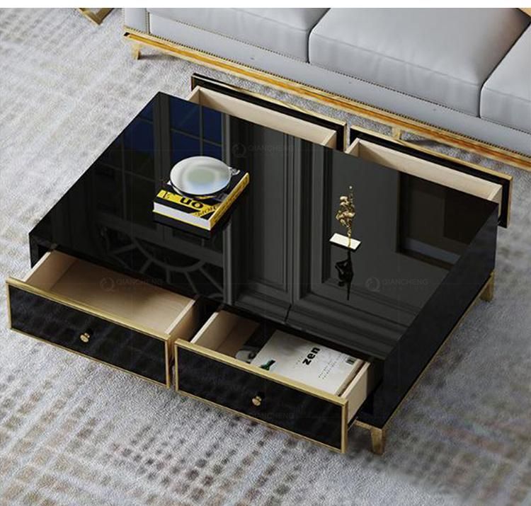 Double Layer Golden Stainless Steel Sofa Coffee Table