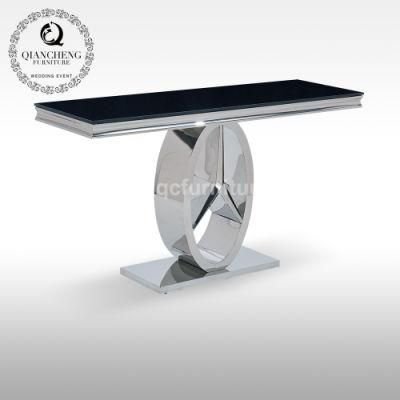 Modern Logo Black Glass Stainless Steel Rectangle Luxury Console Table