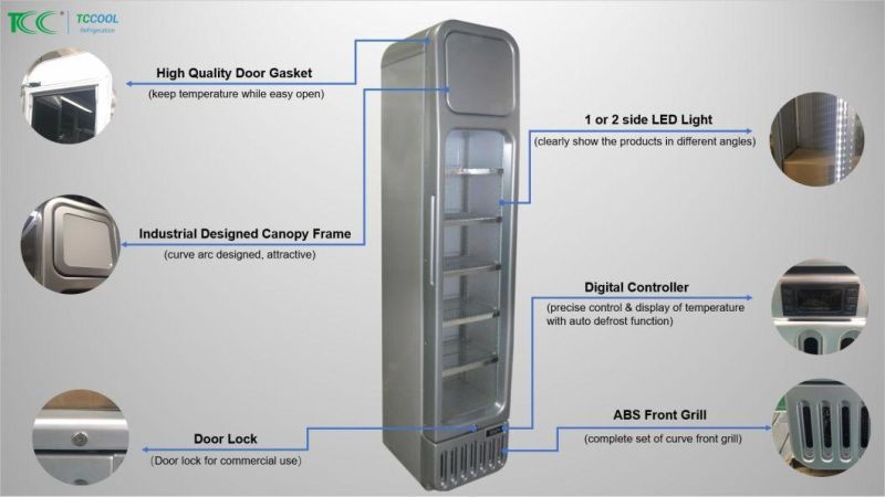 Slim Display Refrigerator Glass Door Beverage Showcase Cooler