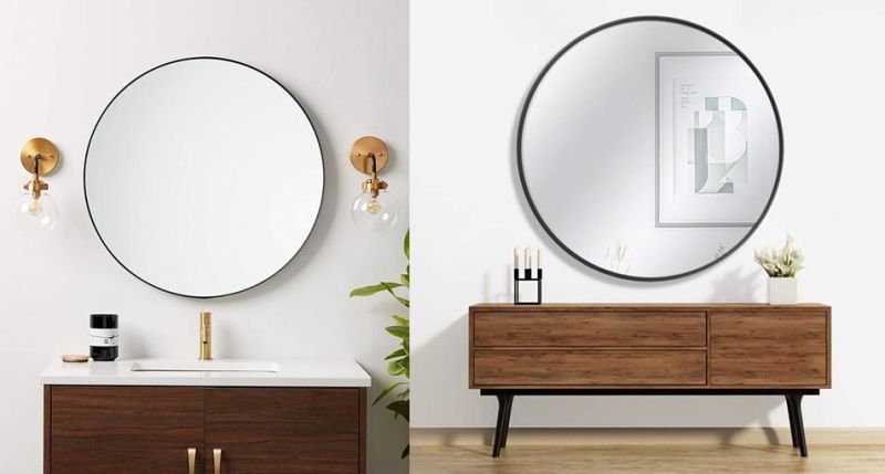 Modern Large Round Mirror Accent Mirror Black Round Wall Vainty Mirror with Brushed Framed Circle Metal Mirror for Home Decor, Bathroom, Living Rooms, Entryways