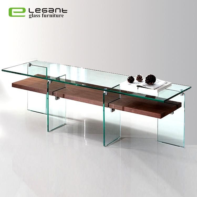 Hot Glass Consolet Table with White MDF Cabinet