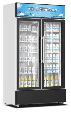 Factory Direct Price 530L Double Tempered Glass Door Display Cooler Showcase Upright Chiller