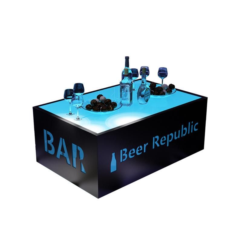 Hotel Lobby Square Tempered Glass Top Coffee Table Lounge Furniture Night Club LED Table KTV Bar Table