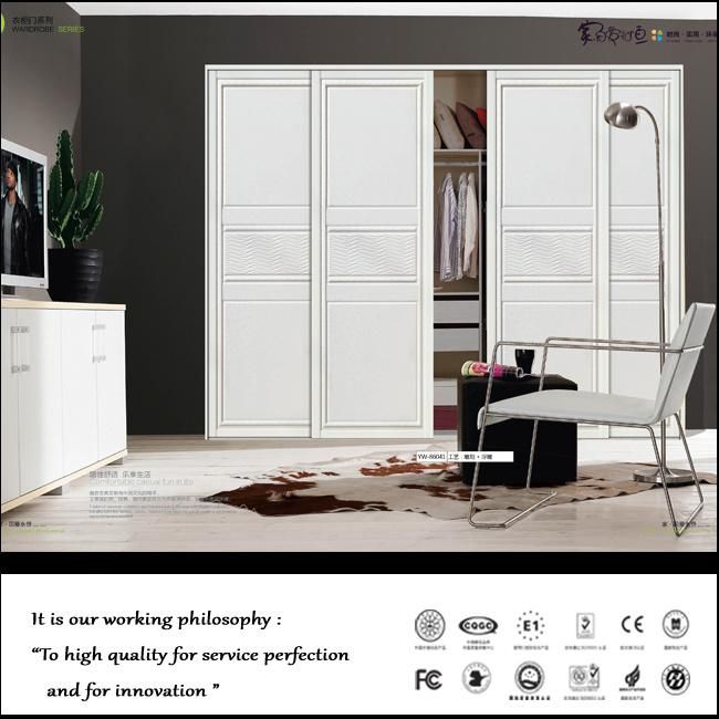 European Style PU Leather Sliding Wooden Bedroom Wardrobe