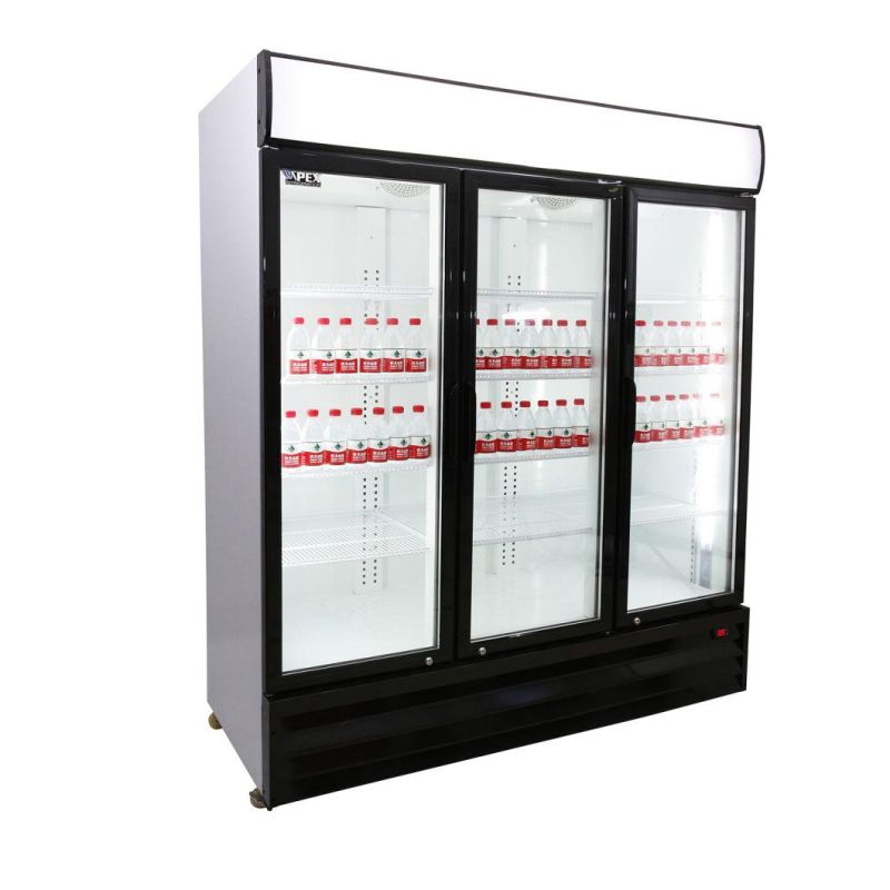 Commercial Plug-in Triple Swing-Glass Door Refrigeration Upright Display Visit Cooler Merchandising Cabinet for Soft Gelato