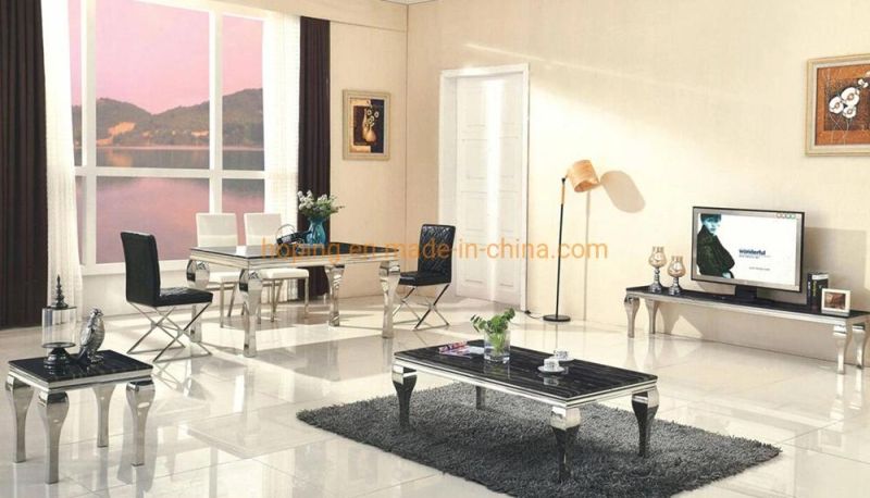 Hot Selling Extension Black Metal Square Marble Top Coffee Table for Living Room Furniture