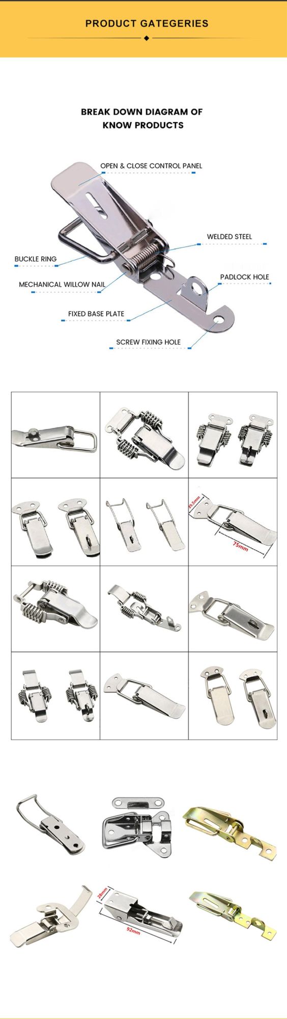 Steel Toggle Fastener Lever Latch Special Shaped Spring Draw Toggle Latch