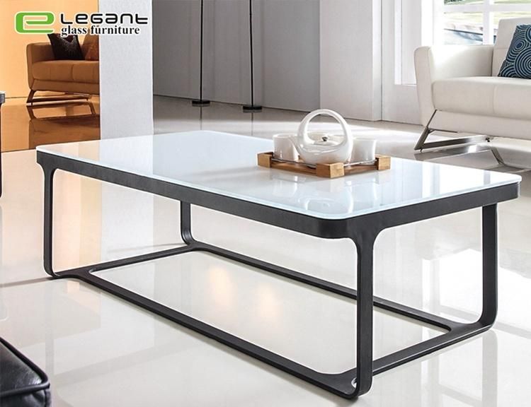 White Painting Tempered Glass Coffee Table