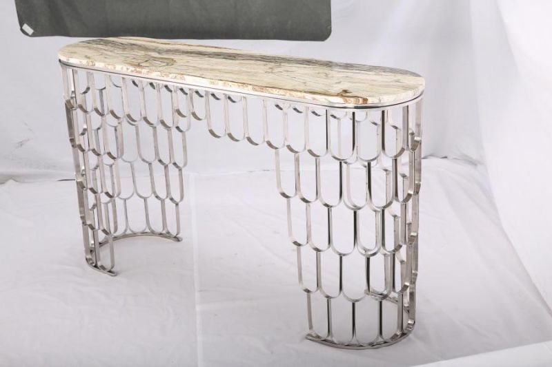 Rectangular Gold Stainless Steel Tempered Glass Console Table