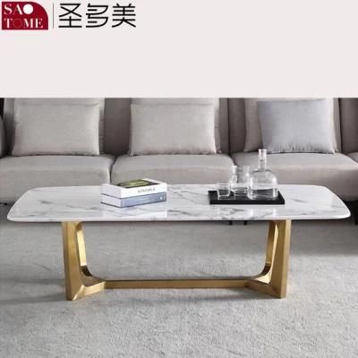 Modern Living Room Furniture Rectangular Stainless Steel Foot Slate/Marble Coffee Table