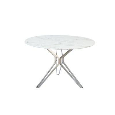 Home Coffee Bar Furniture Modern Design Round Dining Table with Glass Top and Marble Paper