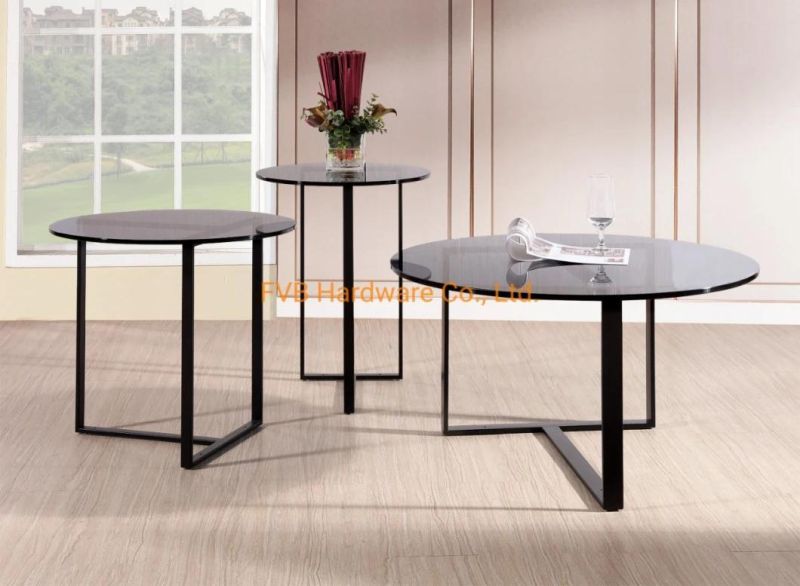 Modern Luxury Side Table Coffee Tables with Stainless Steel and Glass Top Two Layer Trays