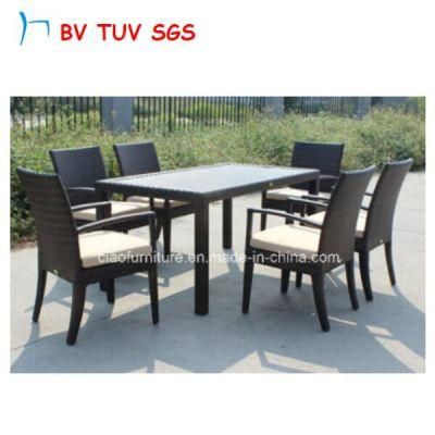 Hotel Furniture Rattan Dining Set with 5mm Clear Glass