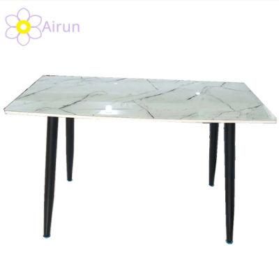 Modern Dining Room Furniture Rectangular Glass Marble Top Dining Table with Metal Legs