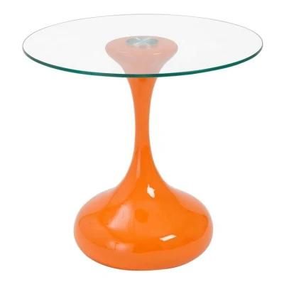 Side Table Clear Glass Top Glossy Orange Tulip Cast Iron Metal Dining Table Base