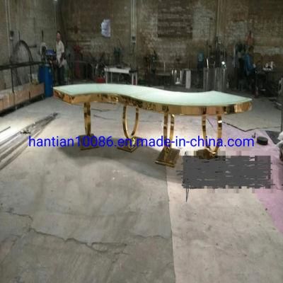 Latest China Manufacturer Dreamlike Gold Metal Frame Glass Wedding Dining Table for Events