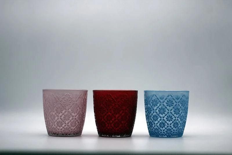 Glass Candle Holder with Various Frosted Color and Embossed Decal