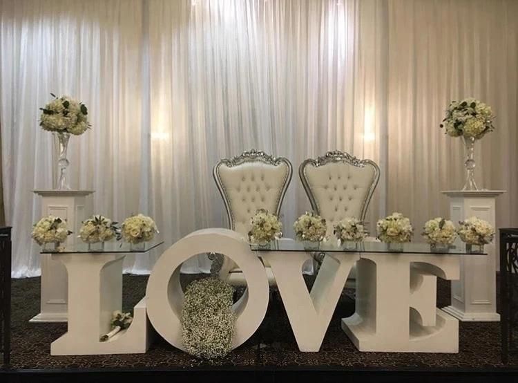 Popular Wedding Event Use White Letter Cake Table Decor with Glass Top