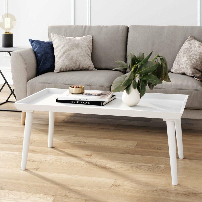 White UV Painting High-Grade MDF Coffee Table Furniture with Solid Wood Legs for Living Room