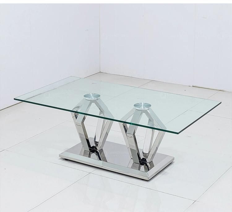 Luxury UK Designers Stainless Steel Dining Room Sets Coffee Glass Table