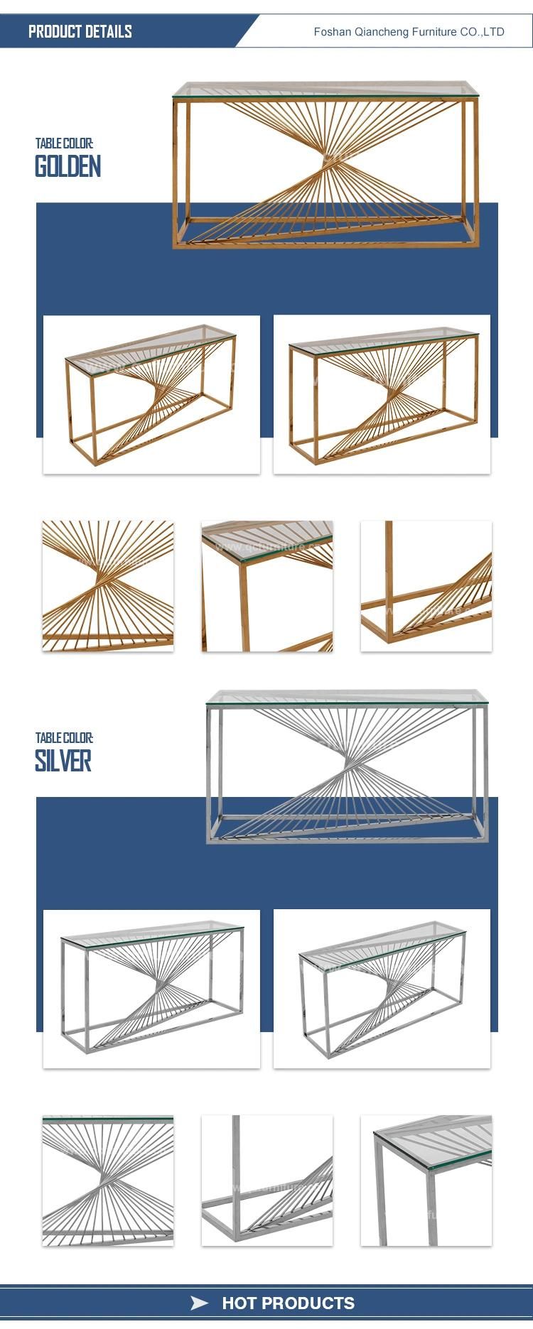 Rectangular Glass Top Metal Frame Furniture Hallway Console Tables