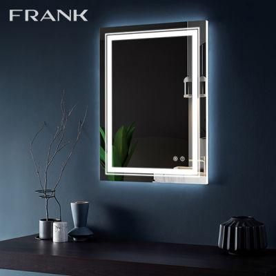 Rectangular Bathroom Mirror Glass Custom LED Light