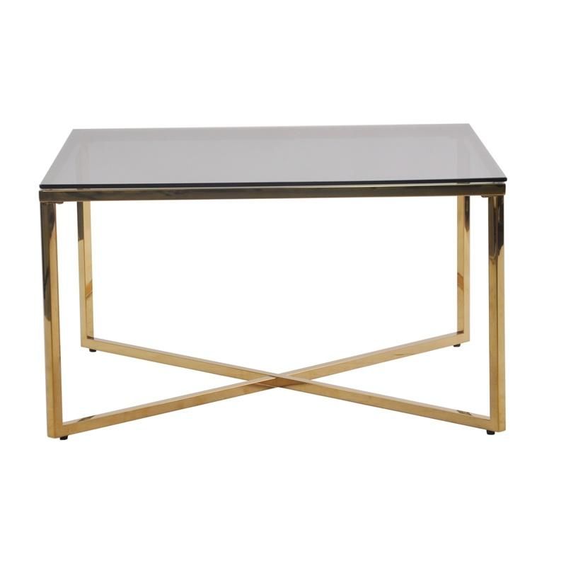 Wholesale 2022 Minimalist Modern Design Living Room Furniture Golden Stainless Steel Tempered Galss Coffee Table