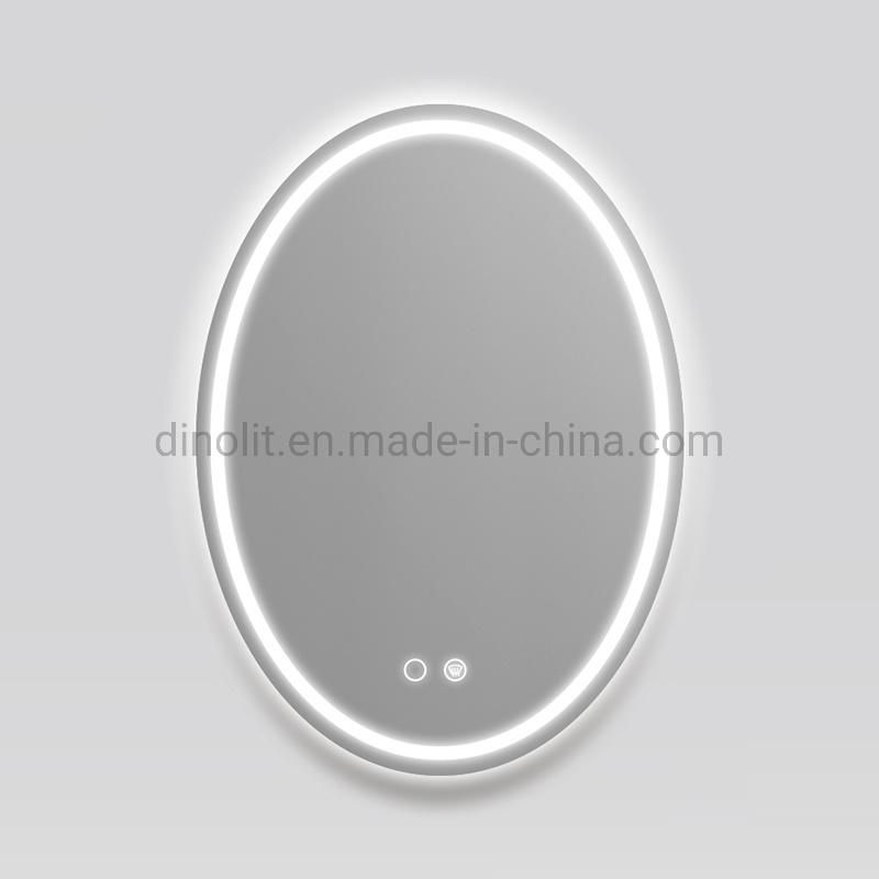 IP44 Professional Home/Hotel Decor Waterproof Fogproof LED Lighted Wall Mounted Oval Intelligent 220V/110V Bath Vanity Mirror with Touch Control/Anti-Fog film