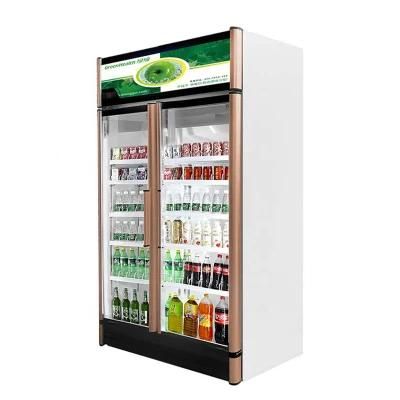 Double Open Glass Door Upright Display Beverage Showcase Cooler