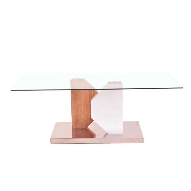 New Design Home Furniture Modern Rectangle Simple Style Glass Coffee Table with Stainless Steel Base