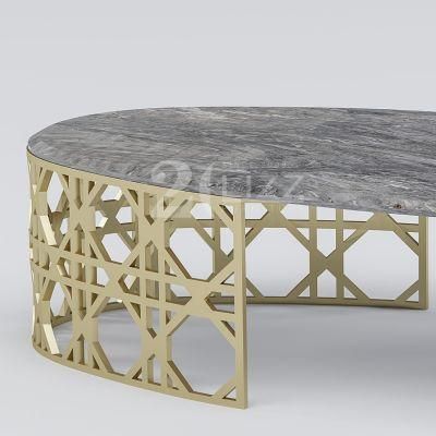 High End Quality Modern Leisure Home Furniture European Grey Marble Fixed Coffee Table