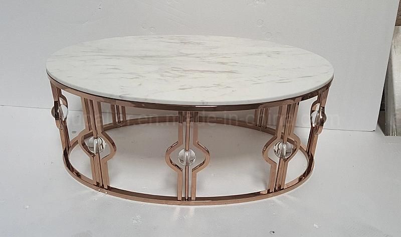 O Design Rose Gold Metal Marble Top Tea Coffee Table