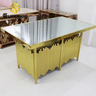 Dubai Luxury Modern Banquet Furniture Mirror Glass Dining Room Table