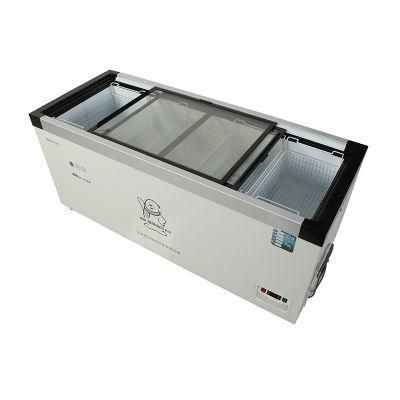 High Performance 518L Portable Horizontal Glass Door Ice Cream Showcase Display Chest Freezer for Display Freezer