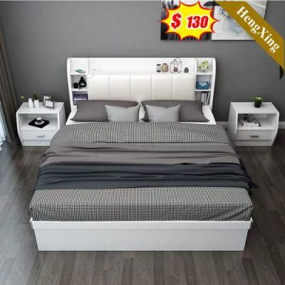 Mixed White Color Modern Wooden Style Bedroom Apartment Furniture PU Leather King Double Size Storage Bed with Night Stand