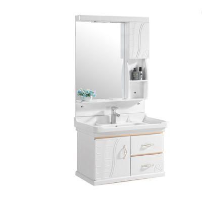 Factory Directly Sell White Vanity PVC Bathroom Cabinet with Washing Basin and LED Mirror