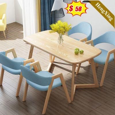Modern Restaurant Home Dinner Kitchen Furniture Wooden Dining Table with Blue Chairs