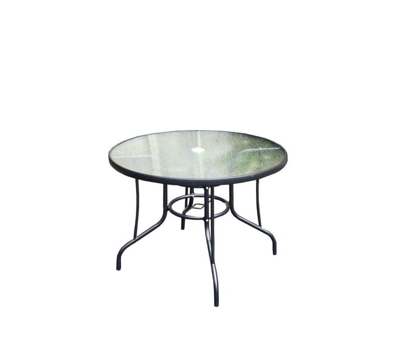 Outdoor Garden Patio Tempered Glass Metal Table