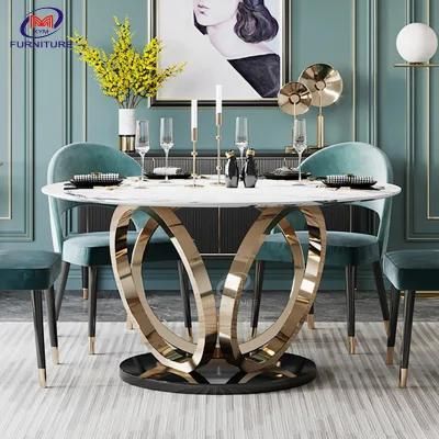 Living Room Thicken Luxury Modern Marble Top Stainless Steel Dining Tables Sets