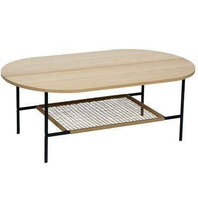 Modern Wooden Coffee Collapsible Tea Table with Metal Tube Black Legs for Home and Office Furniture