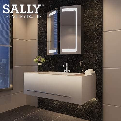 Mirror Double Door Square Vanity Bathroom Cabinet with LED Light