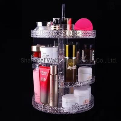 New Acrylic Rotating Cosmetic Storage Box Diamond Pattern Transparent Cosmetic Box Skin Care Display Box Shelf