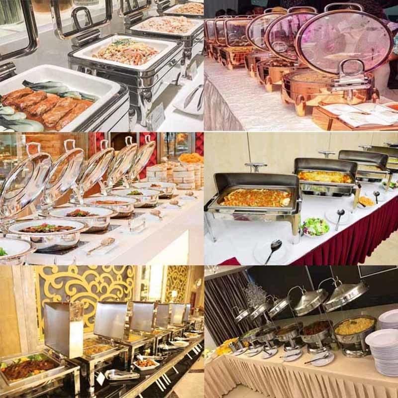 Event Decoration Wedding Materials Rectangle Stainless Steel Cheap Banquet Dining Tempered Glass Top Buffet Catering Centre Food Dessert Display Stand Tables