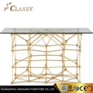 Art Aesthetic Feeling Hotel Marble Top Hallway Console Table with Metal Frame Legs