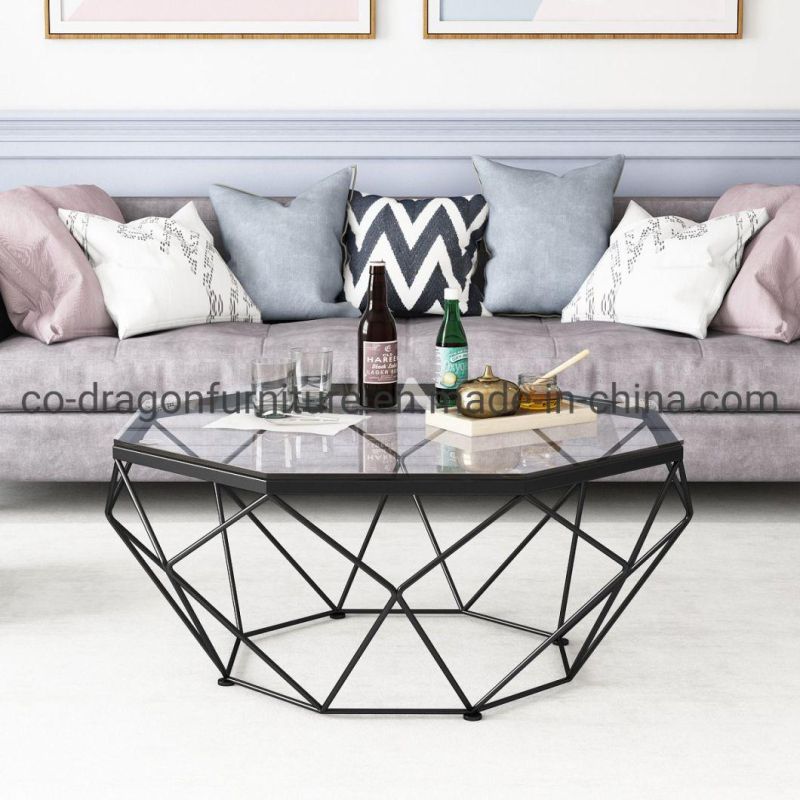 New Design Livingroom Furniture Steel Coffee Table with Glass Top