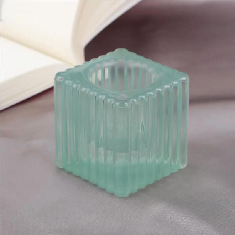 Vss Embossed Square Tall Taper Glass Candle Holder for Table Decorative