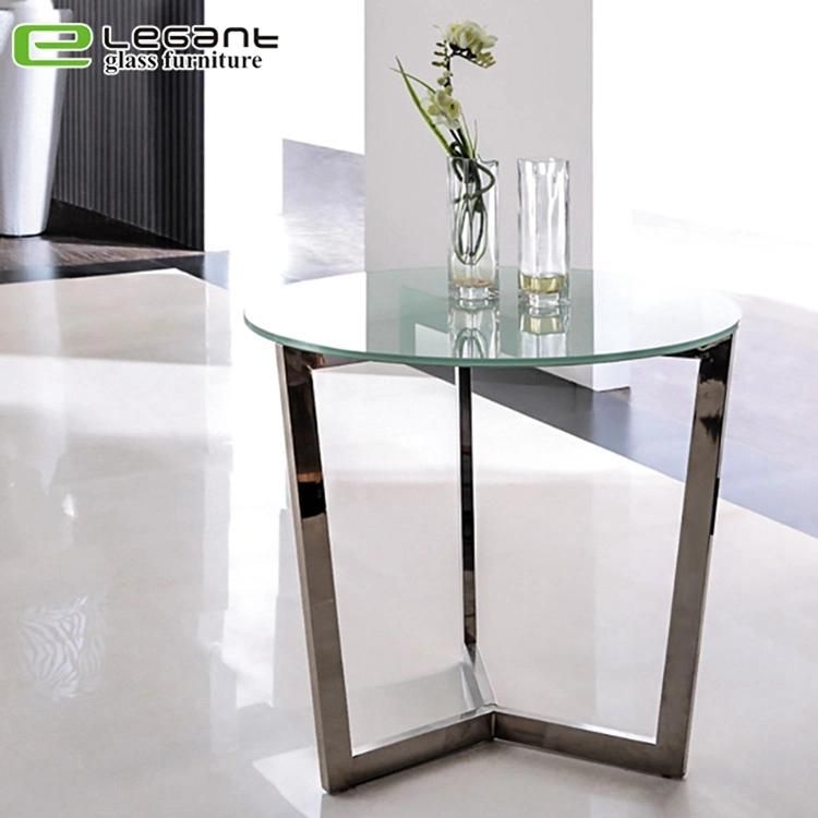 Modern Industrial Round Metal Tea Table with Clear Glass Top