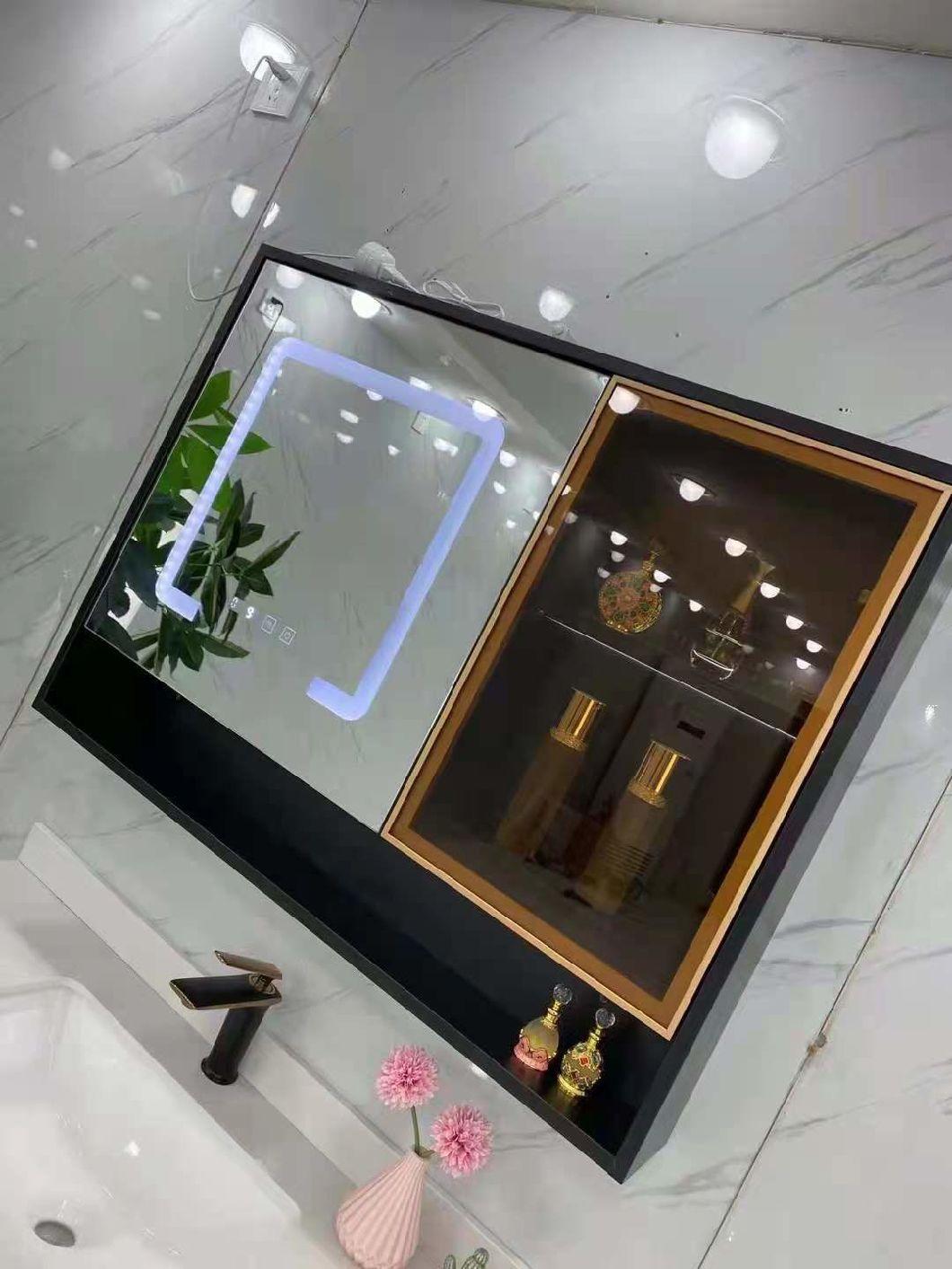 Brown Glass Door Latest Marble Stone LED Wall Smart Mirror Bathroom Vanity